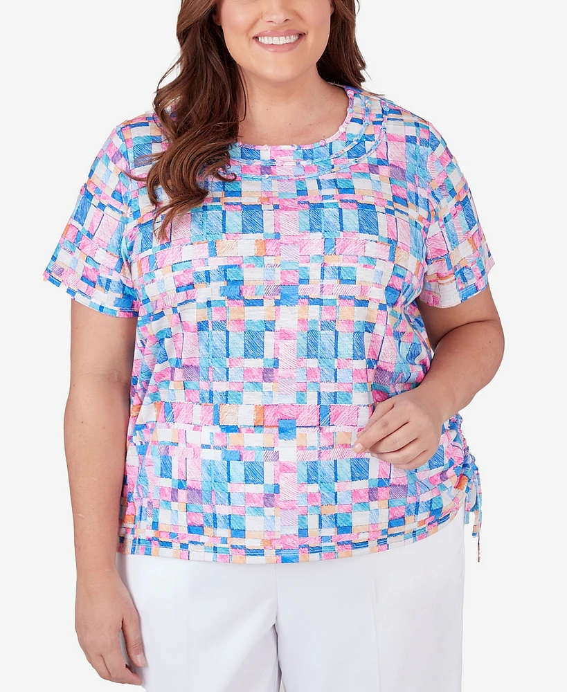 Alfred Dunner Plus Paradise Island Geometric Top with Braided Neckline