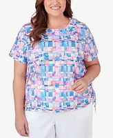 Alfred Dunner Plus Paradise Island Geometric Top with Braided Neckline