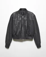 Mango Women's Leather Bomber Jacket