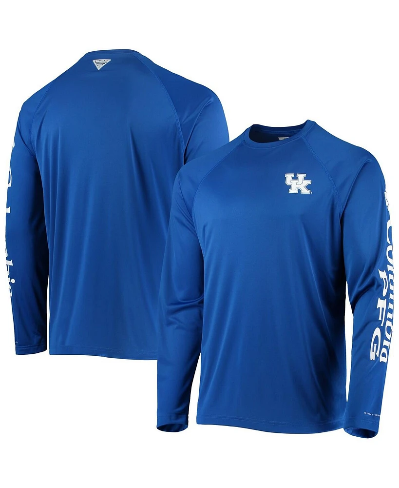 Men's Columbia Royal Kentucky Wildcats Terminal Tackle Omni-Shade Raglan Long Sleeve T-shirt