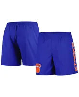 Men's Mitchell & Ness Blue Distressed New York Knicks Hardwood Classics 1990-1992 Throwback Logo Heritage Shorts