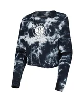 Women's New Era Black Brooklyn Nets Tie Dye Cropped Long Sleeve T-shirt