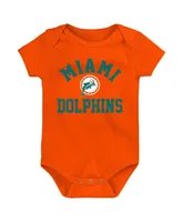 Baby Boys and Girls Aqua, Orange, Heather Gray Miami Dolphins Three-Pack Eat, Sleep and Drool Retro Bodysuit Set