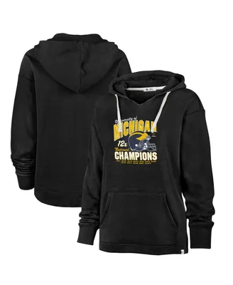 Women's '47 Brand Black Michigan Wolverines College Football Playoff 2023 National Champions Kennedy V-Neck Pullover Hoodie