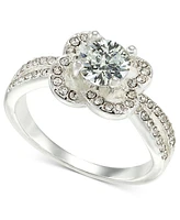 Charter Club Silver-Tone Pave & Cubic Zirconia Flower Halo Ring, Created for Macy's