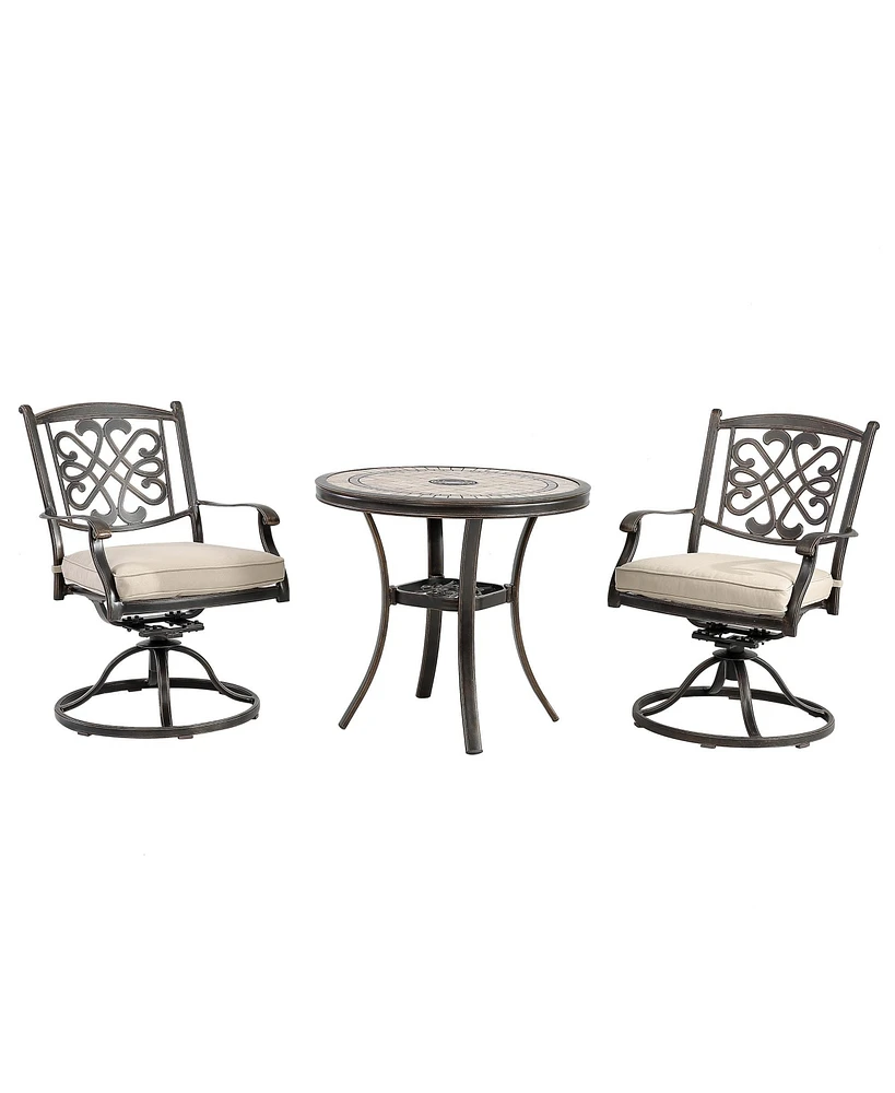 Mondawe 3-Piece Aluminum Bistro Set with Cushion for Outdoor Patio Furniture, Beige