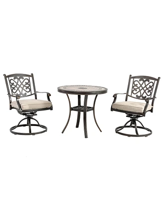 Mondawe 3-Piece Aluminum Bistro Set with Cushion for Outdoor Patio Furniture, Beige