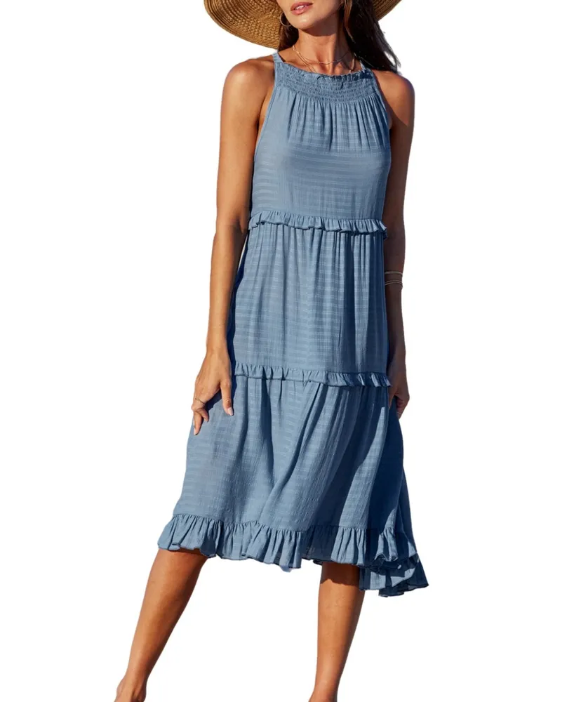 Women's Slate Smocked & Ruffled Dress