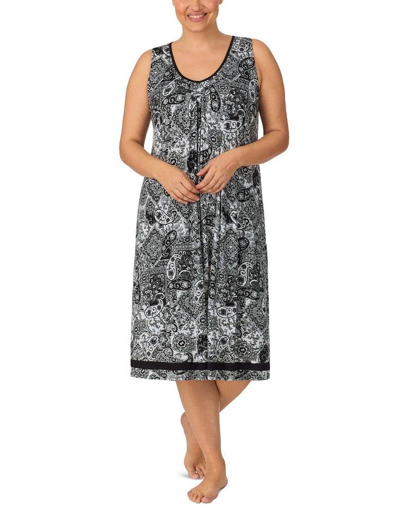 Ellen Tracy Plus Printed V-Neck Midi Nightgown