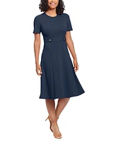 London Times Petite Fit & Flare Scuba Crepe Midi Dress