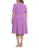 London Times Plus Fit & Flare Scuba Crepe Midi Dress