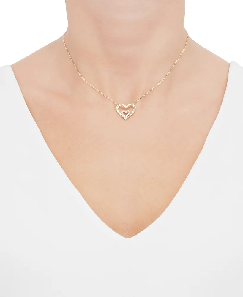 Diamond Heart in Heart Pendant Necklace (1/10 ct. t.w.) in 14k Gold-Plated Sterling Silver, 16" + 2" extender - Gold