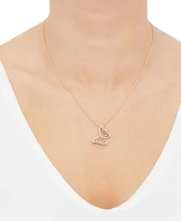 Lab-Grown Pink Sapphire (3/8 ct. t.w.) & Lab-Grown White Sapphire (1/20 ct. t.w.) Butterfly Pendant Necklace in 14k Gold-Plated Sterling Silver, 16" +