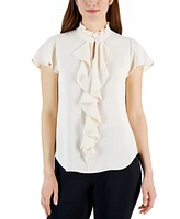 Anne Klein Women's Ruffle-Front Flutter-Sleeve Top