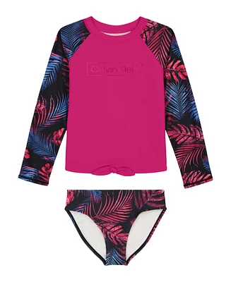 Calvin Klein Big Girls Dark Tropical Rashgaurd Set Swimsuit