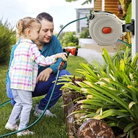 Inolait Retractable Hose Reel Wall Mounted 1/2 Inch 98 Feet Any Length Lock with Hose Nozzle