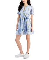 Nautica Jeans Women's Floral-Stripe Cotton Tie-Waist Dress