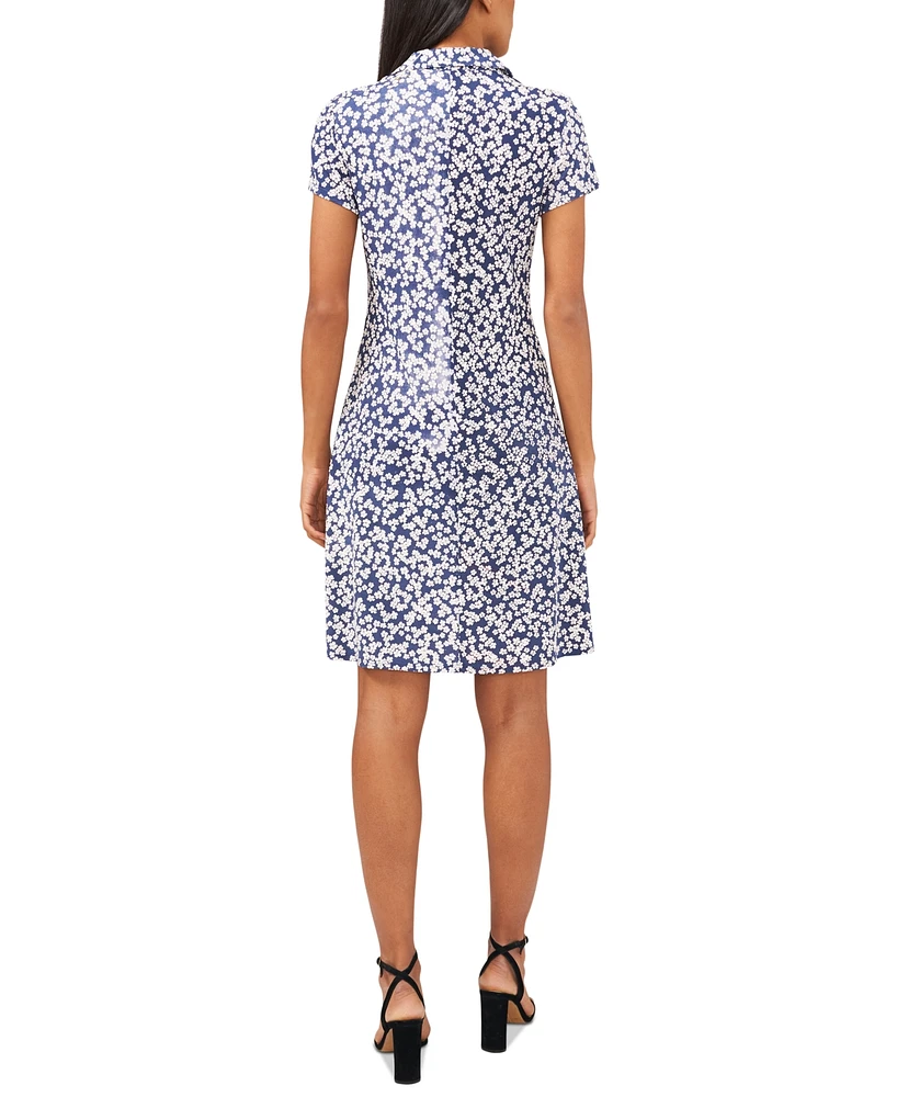 Msk Women's Printed Polo Zip Shift Dress