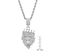 Steeltime Men's Stainless Steel Simulated Diamond Crowned Lion's Head 30" Pendant Necklace