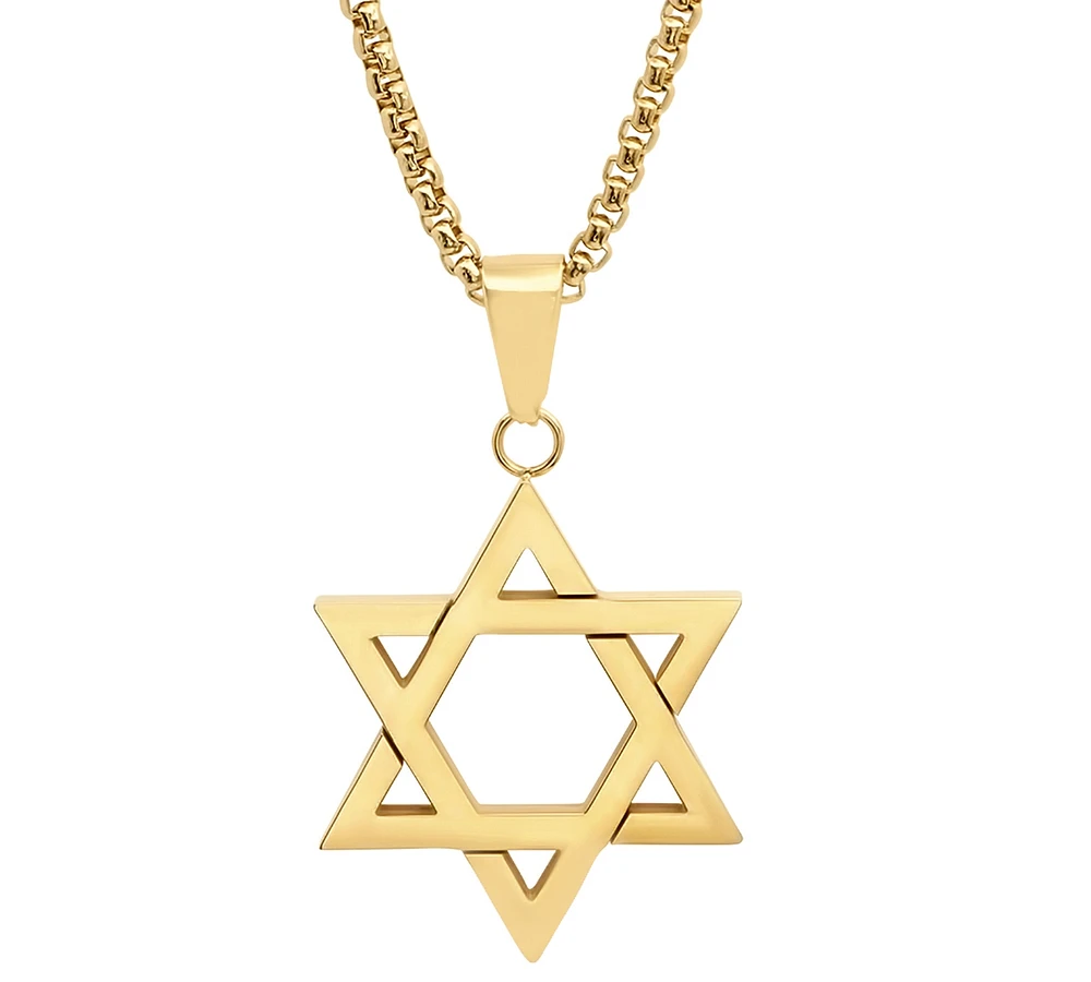 Steeltime Men's 18k Gold-Plated Stainless Steel Star of David 24" Pendant Necklace
