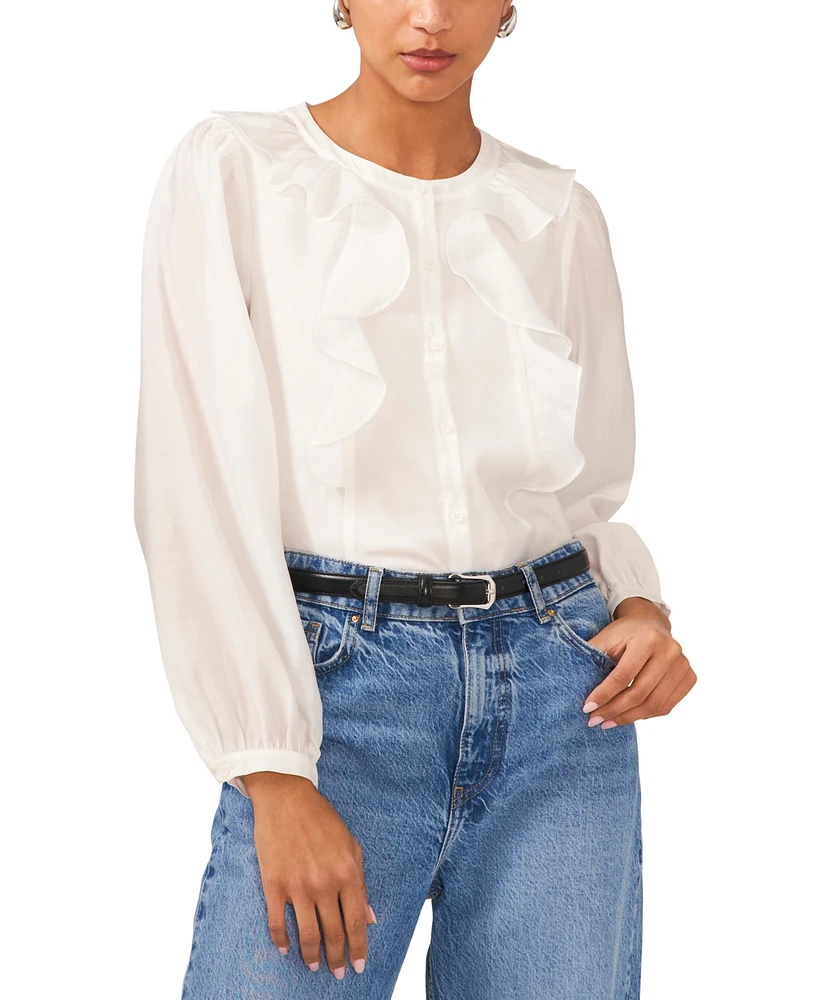 1.state Women's Button-Front Ruffle Blouse