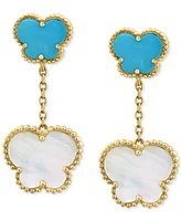 Effy Mother of Pearl & Turquoise Butterfly Drop Earrings in 14k Gold