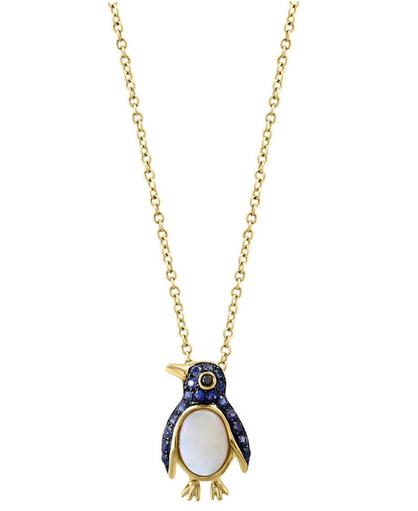 Effy Sapphire (1/3 ct. t.w), Opal (1/2 ct. t.w.) & Black Diamond Accent Penguin 18" Pendant Necklace in 14k Gold