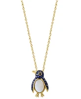 Effy Sapphire (1/3 ct. t.w), Opal (1/2 ct. t.w.) & Black Diamond Accent Penguin 18" Pendant Necklace in 14k Gold