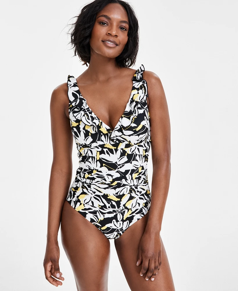 Dkny Women's Ruffle Neck One-Piece Swimsuit