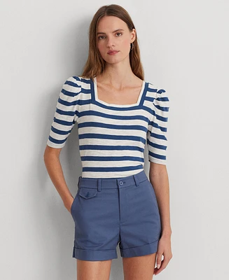 Lauren Ralph Women's Striped Puff-Sleeve Tee