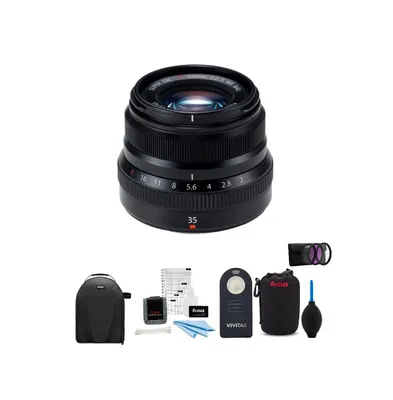 Fujifilm 35mm f/2 Wr Lens (Black) w/Focus Accessory Bundle & Camera Backpack