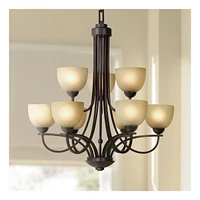 Franklin Iron Works Bennington Italian Bronze Chandelier Light Fixture 28 1/4" Wide Antique Amber Glass 9-Light for Dining Room House Foyer Entryway K