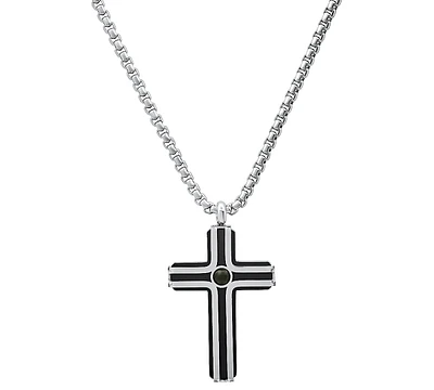 Steeltime Men's Silver-Tone Beaded Cross Pendant Necklace, 24"
