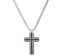 Steeltime Men's Silver-Tone Beaded Cross Pendant Necklace, 24"