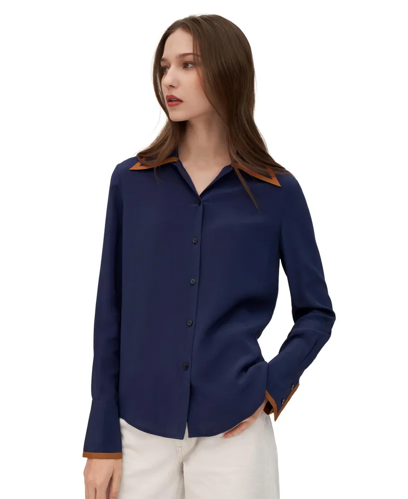 Lilysilk Women's Contrast Piping Silk Willow Shirt for Women