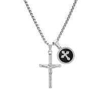 Steeltime Men's Silver-Tone Cross & Round Pendant Necklace, 24"