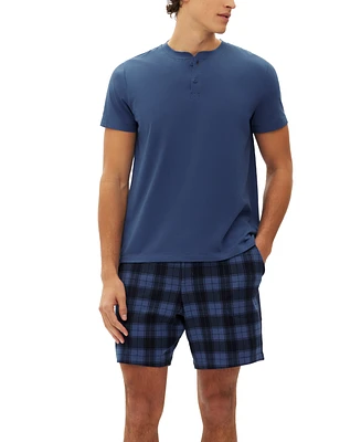Gap Men's 2-Pc. Solid Henley & Plaid Pajama Shorts Set