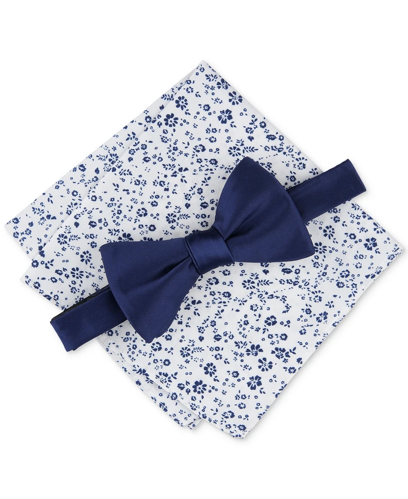 Bar Iii Men's Logan Solid Bow Tie & Floral Pocket Square Set, Created for Macy's