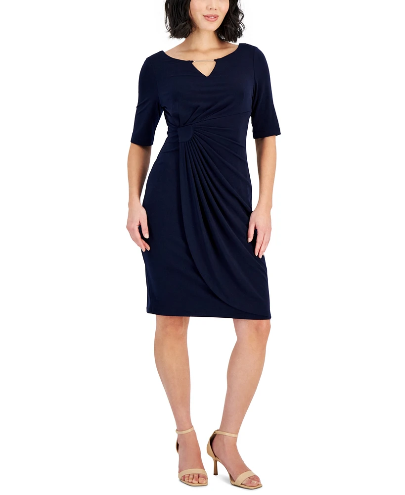 Connected Petite Round-Neck Elbow-Sleeve Sheath Dress