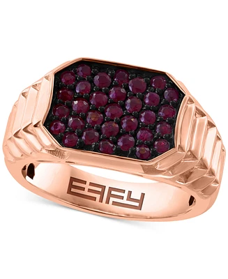 Effy Men's Ruby Cluster Ridge Texture Ring (1-1/20 ct. t.w.) in 14k Rose Gold-Plated Sterling Silver