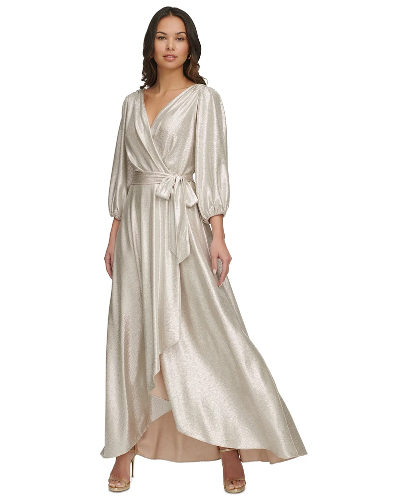 Dkny Women's Metallic Textured Faux-Wrap Gown