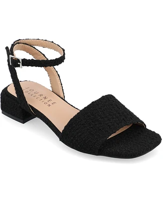 Journee Collection Women's Adleey Ankle Strap Tweed Block Heel Sandals