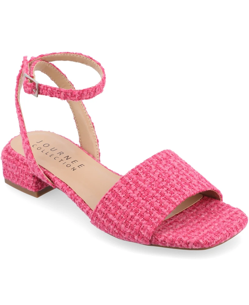 Journee Collection Women's Adleey Ankle Strap Tweed Block Heel Sandals