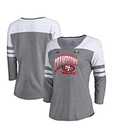 Women's Fanatics Heather Gray San Francisco 49ers 2023 Nfc Champions Hail Mary Tri-Blend 3/4-Sleeve V-Neck T-shirt