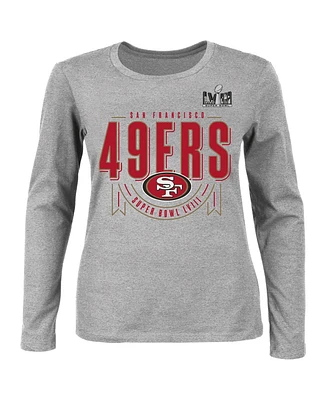 Women's Fanatics Heather Gray San Francisco 49ers Super Bowl Lviii Plus Quick Pass Long Sleeve T-shirt