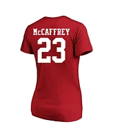 Women's Fanatics Christian McCaffrey Scarlet San Francisco 49ers Super Bowl Lviii Plus Player Name and Number V-Neck T-shirt