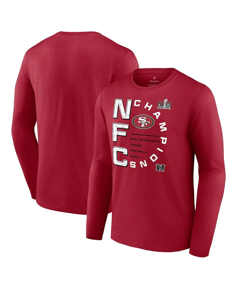 Men's Fanatics Scarlet San Francisco 49ers 2023 Nfc Champions Right Side Draw Long Sleeve T-shirt