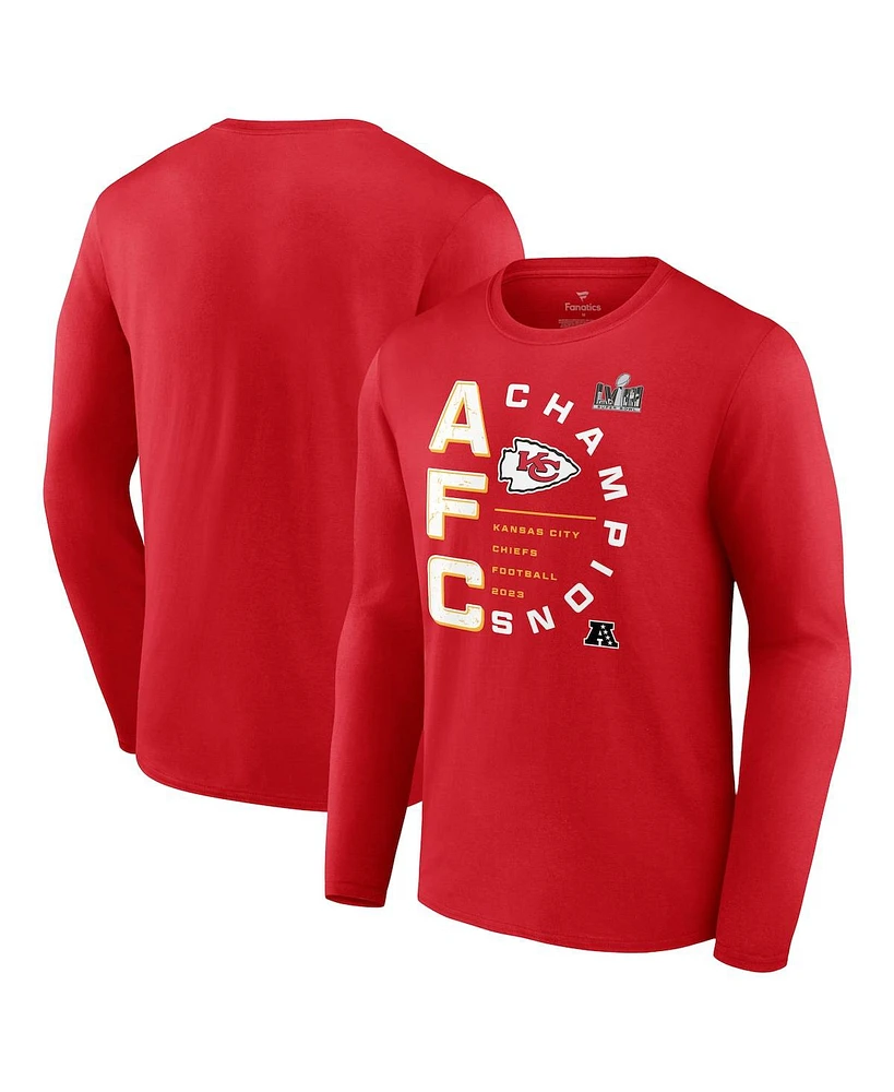 Men's Fanatics Red Kansas City Chiefs 2023 Afc Champions Right Side Draw Long Sleeve T-shirt