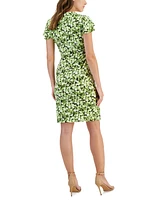 Anne Klein Women's Faux-Wrap Flutter-Sleeve Floral-Print Dress