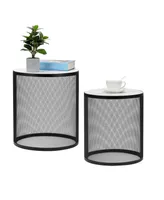 Simplie Fun Set Of 2 Nesting Metal Round Coffee Table, Side Table Mdf Top End Table Nightstand For Indoor